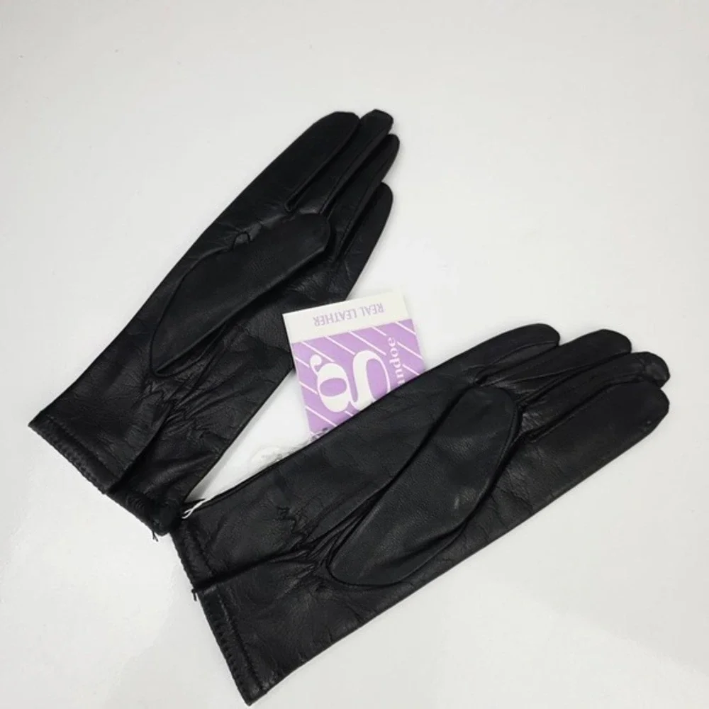 Grandoe Womens Black Genuine Leather Gloves Small Acrylic Lined New With‎ Tags